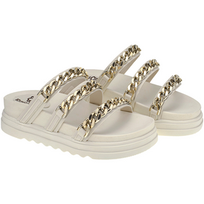 Papete Feminina Birken Tamanco Flatform com Corrente Confortável  Off White