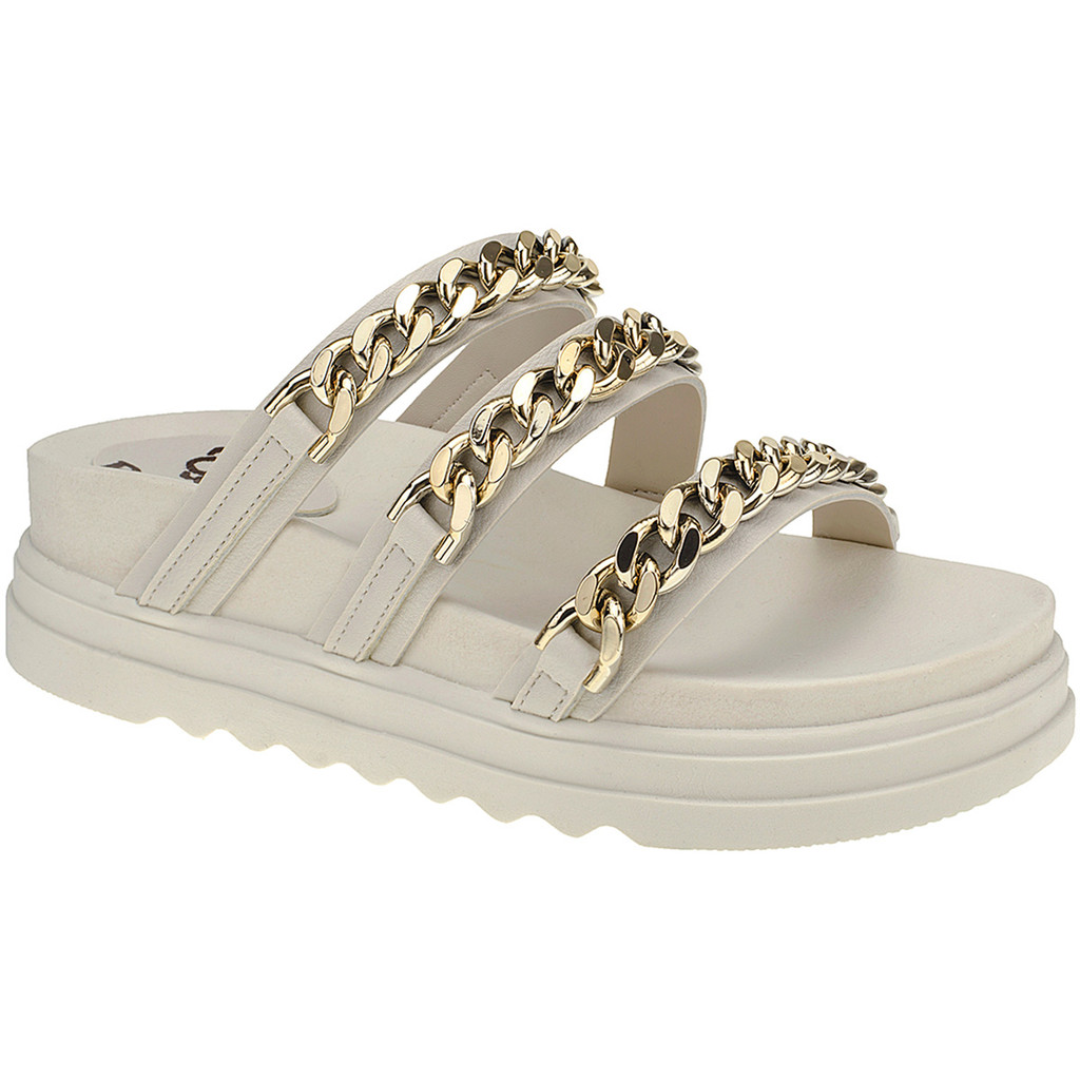 Papete Feminina Birken Tamanco Flatform com Corrente Confortável  Off White