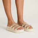 Papete Feminina Birken Tamanco Flatform com Corrente Confortável  Off White