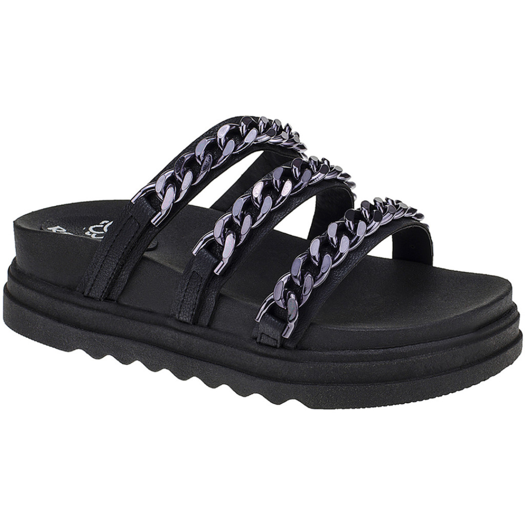 Papete Feminina Birken Tamanco Flatform com Corrente Confortável  Preta