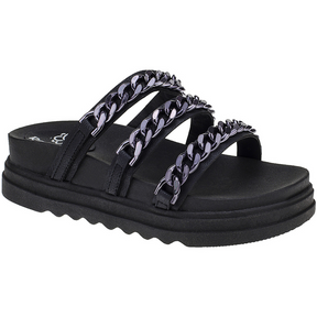 Papete Feminina Birken Tamanco Flatform com Corrente Confortável  Preta