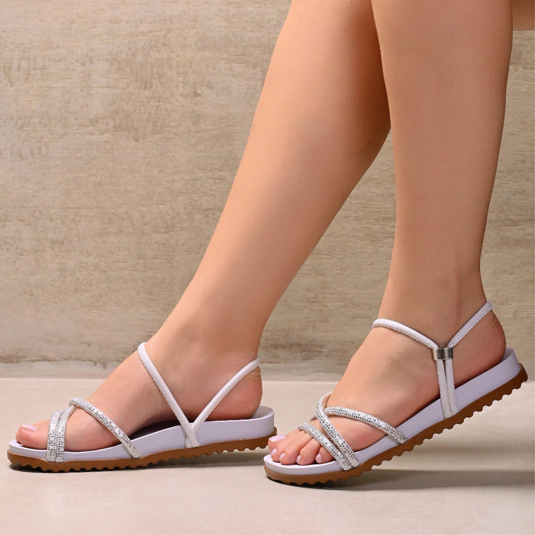 Papete Feminina Birken Tiras Brilhantes 2 em 1 – Use Como Sandália ou Tamanco com Conforto e Estilo Branca
