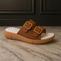 Papete Feminina Com Fivela e Palmilha Massageadora Ultra conforto Caramelo