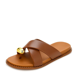 Papete Feminina Estilo Birken Tiras Macias e Detalhe no Dedo Caramelo