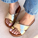 Papete Feminina Estilo Birken Tiras Macias e Detalhe no Dedo Dourada