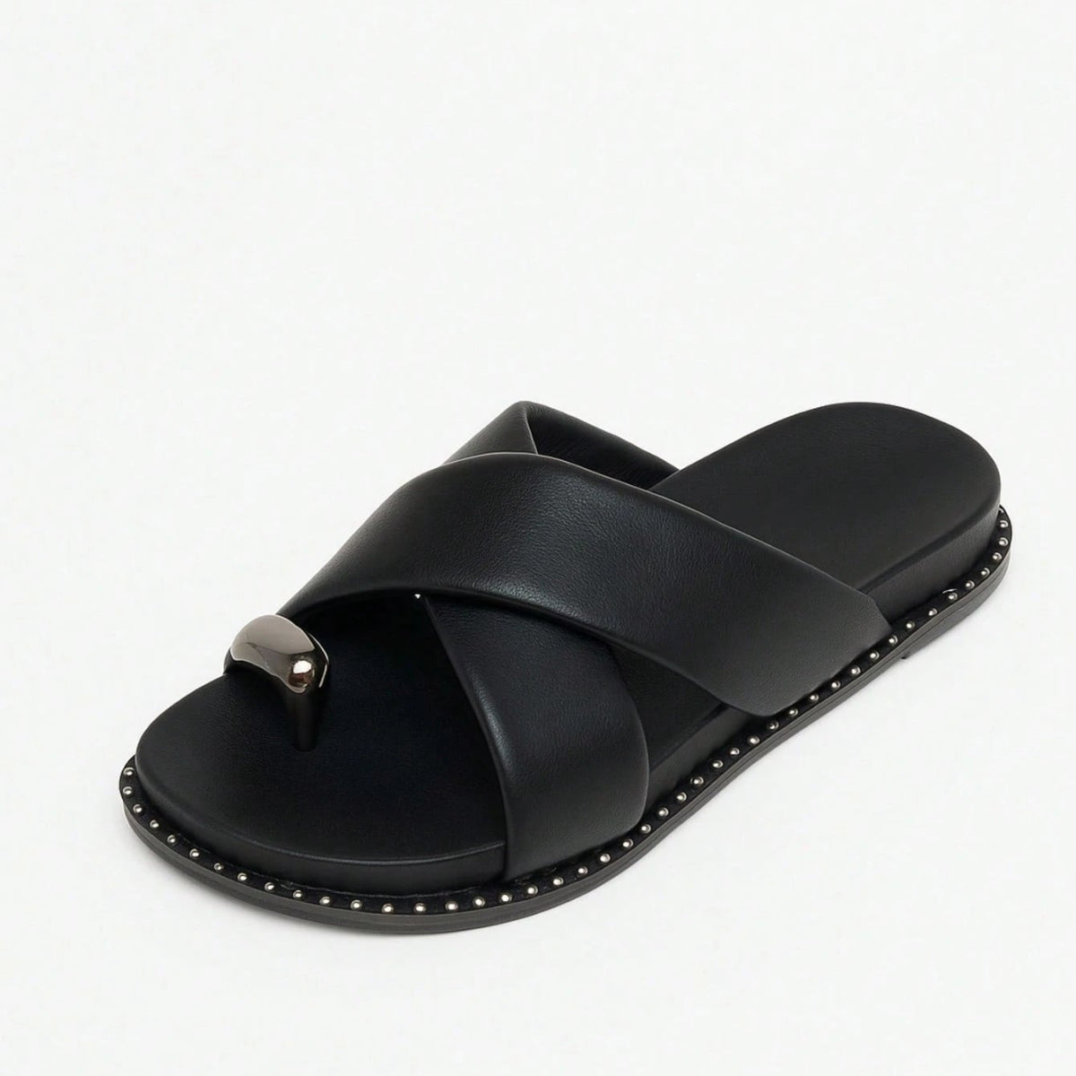 Papete Feminina Estilo Birken Tiras Macias e Detalhe no Dedo Preta