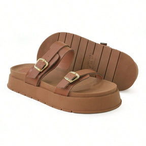 Papete Feminina Flatform com Fivela Marrom 