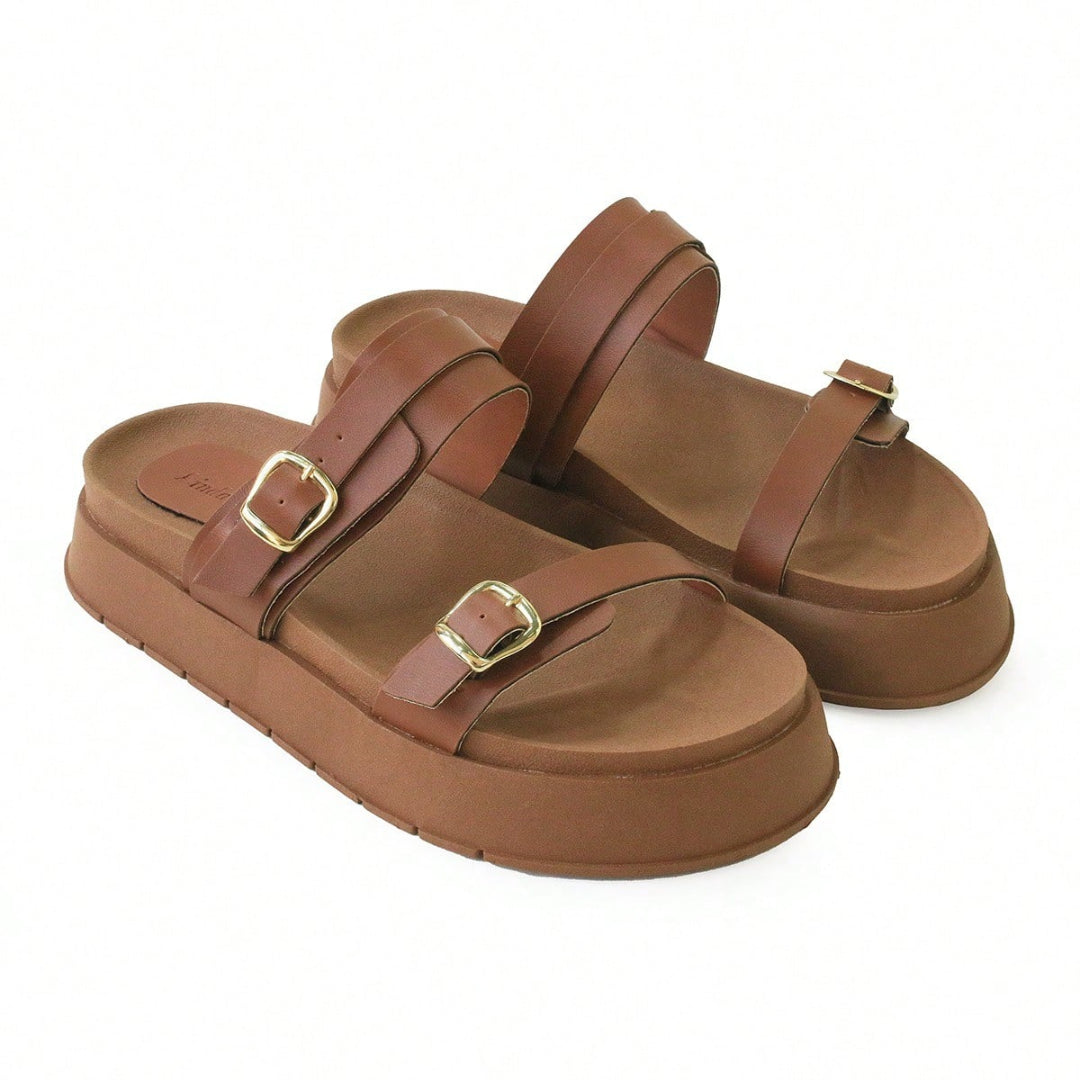 Papete Feminina Flatform com Fivela Marrom 