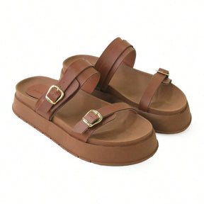 Papete Feminina Flatform com Fivela Marrom 