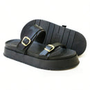 Papete Feminina Flatform com Fivela  Preta