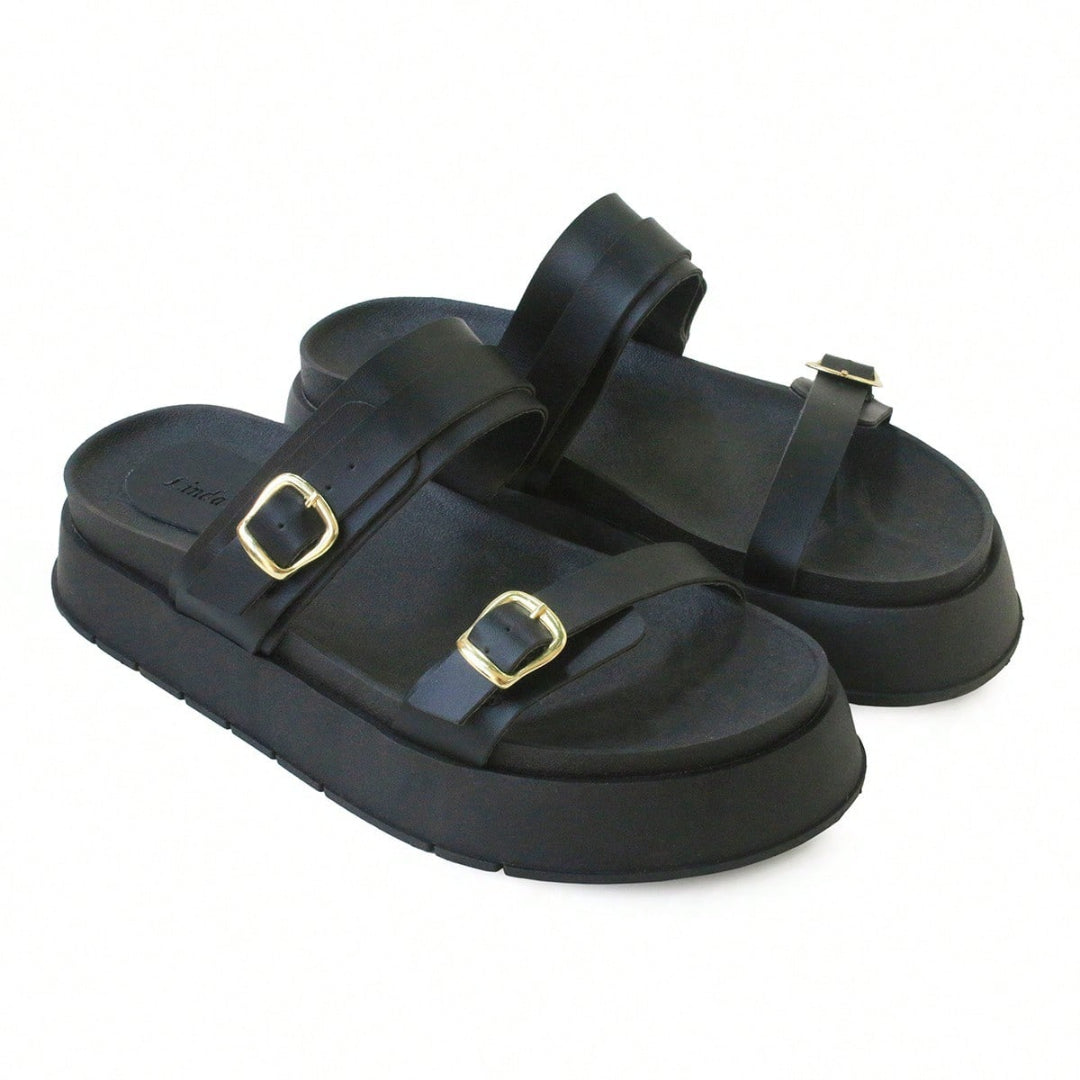 Papete Feminina Flatform com Fivela  Preta