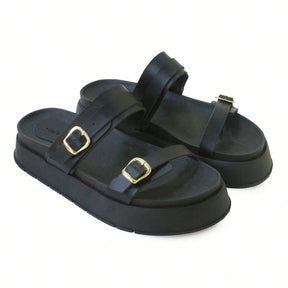 Papete Feminina Flatform com Fivela  Preta