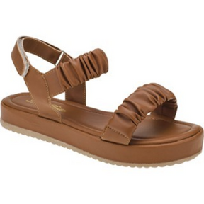 Papete Feminina Plataforma Anabela Fechamento em Velcro Caramelo