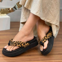Papete Feminina Plataforma de Dedo Estilo Chinelo Correia Macia Animal Print