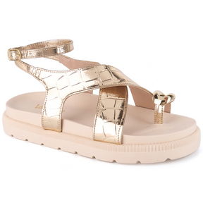 Papete Feminina com Fivela Boho Chic Dourada
