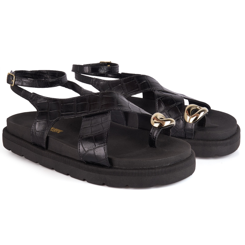 Papete Feminina com Fivela Boho Chic Preta