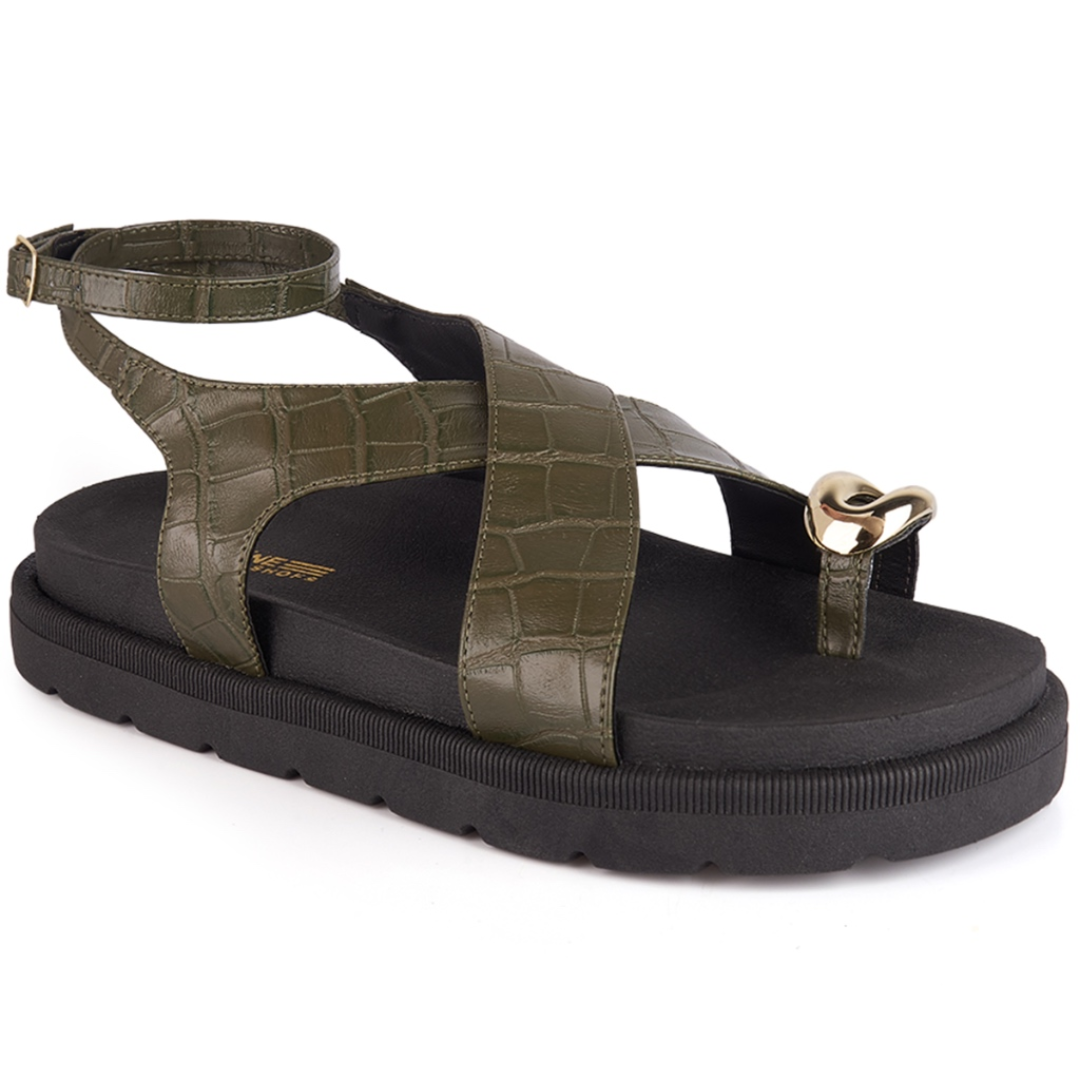 Papete Feminina com Fivela Boho Chic Verde Militar