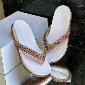  Papete Feminina de Dedo Estilo Chinelo Com Strass Branca