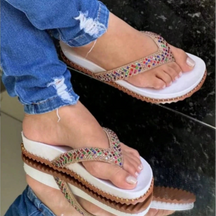  Papete Feminina de Dedo Estilo Chinelo Com Strass Branca