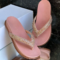  Papete Feminina de Dedo Estilo Chinelo Com Strass Rosa