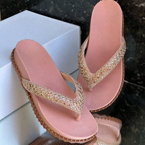  Papete Feminina de Dedo Estilo Chinelo Com Strass Rosa