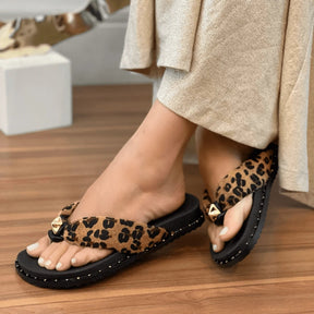 Papete Feminina de Dedo Estilo Chinelo Correia Macia Animal Print