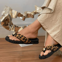 Papete Feminina de Dedo Estilo Chinelo Correia Macia Animal Print