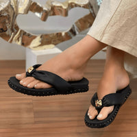 Papete Feminina de Dedo Estilo Chinelo Correia Macia Preta