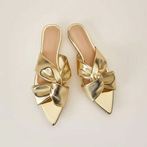 Rasteira Feminina Bico Folha Confortável Luxo Elegante Dourada