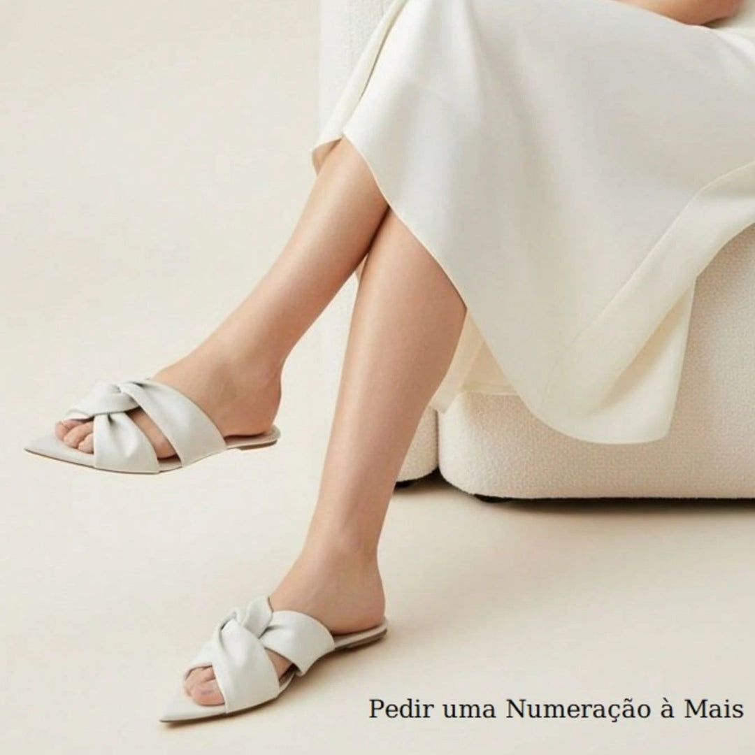 Rasteira Feminina Bico Folha Confortável Luxo Elegante Off White