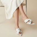 Rasteira Feminina Bico Folha Confortável Luxo Elegante Off White