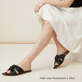 Rasteira Feminina Bico Folha Confortável Luxo Elegante Preta 