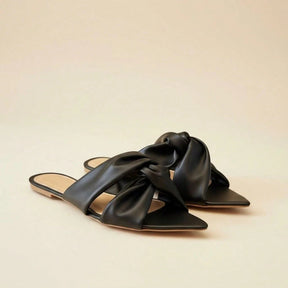 Rasteira Feminina Bico Folha Confortável Luxo Elegante Preta 