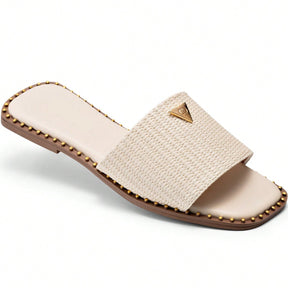 Rasteira Feminina Calce Fácil Bico Quadrado Juta Confortável Off White