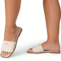 Rasteira Feminina Calce Fácil Bico Quadrado Juta Confortável Off White