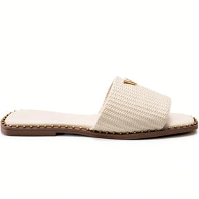Rasteira Feminina Calce Fácil Bico Quadrado Juta Confortável Off White