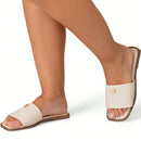 Rasteira Feminina Calce Fácil Bico Quadrado Juta Confortável Off White