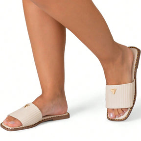 Rasteira Feminina Calce Fácil Bico Quadrado Juta Confortável Off White