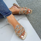 Rasteira Feminina Calce Fácil Cobra com Strass Branca