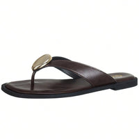Rasteira Feminina Chinelo de Dedo Tiras com Enfeite Metalizado Marrom