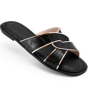 Rasteira Feminina Croco Trançada Confortável Preta