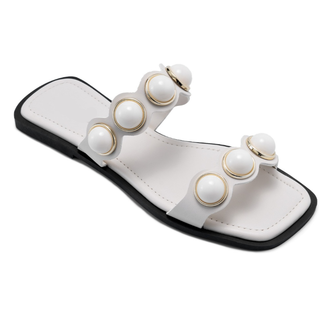 Rasteira Feminina Enfeite De Bola Esferas Pedraria Branca