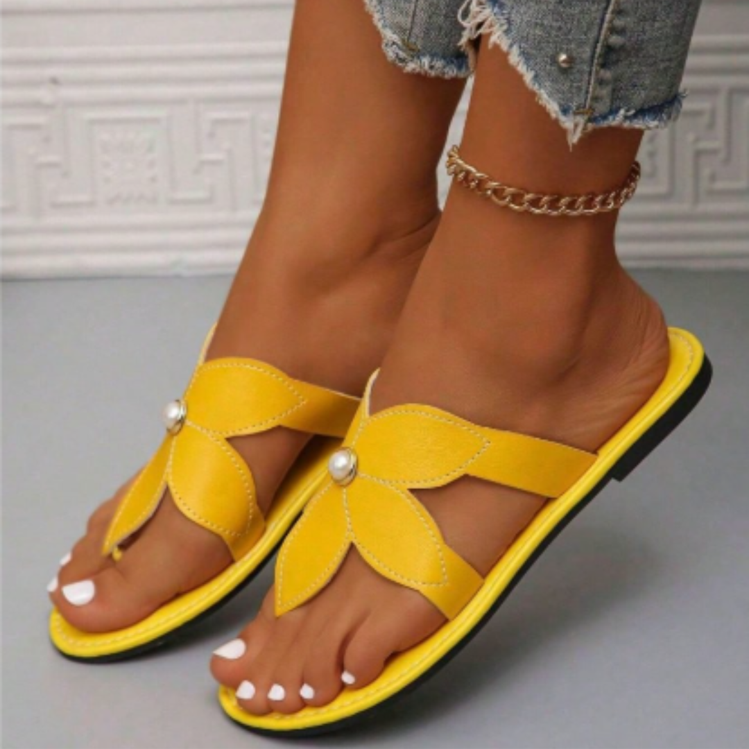 Rasteira Feminina Flor Conforto Amarela