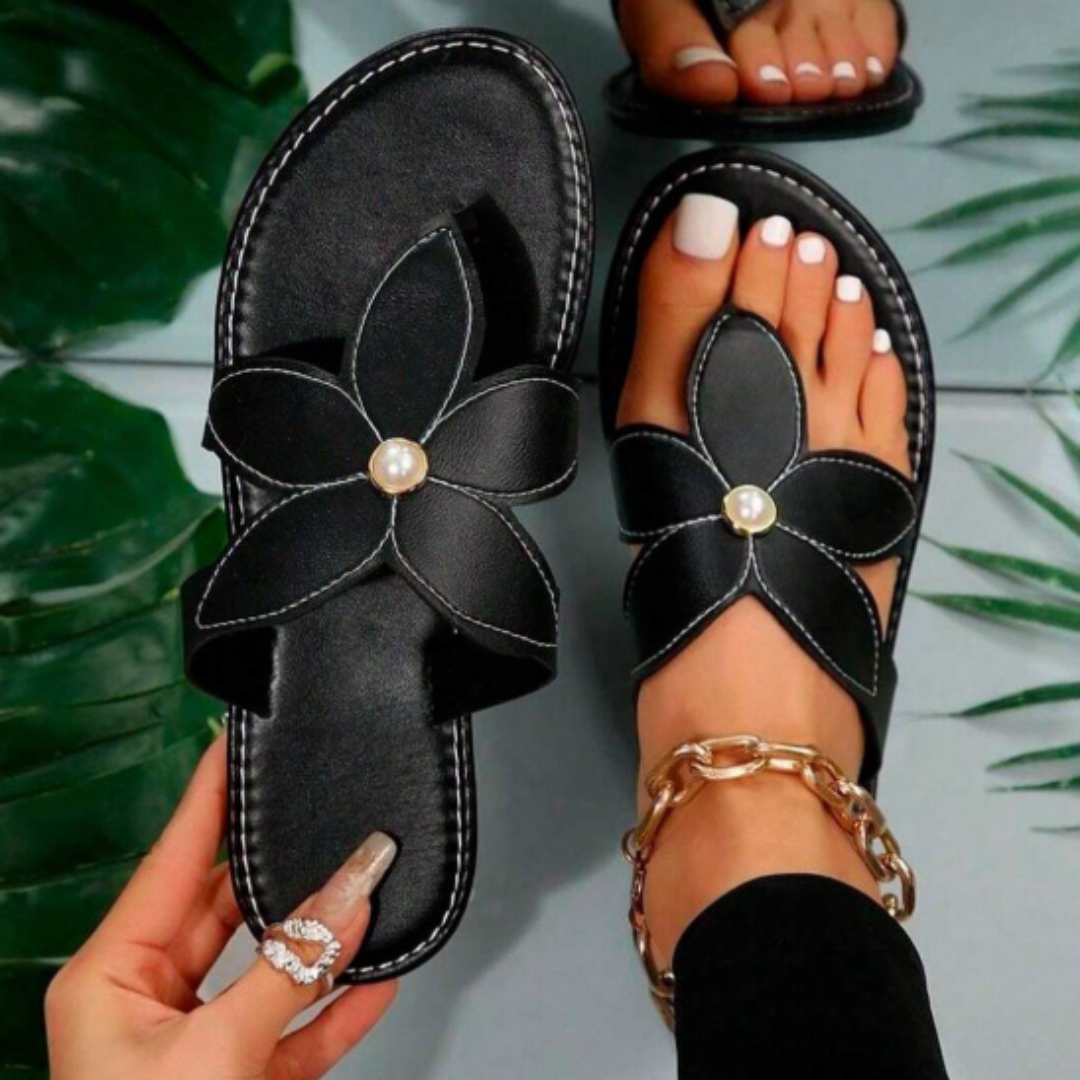 Rasteira Feminina Flor Conforto Preta