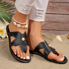 Rasteira Feminina Flor Conforto Preta