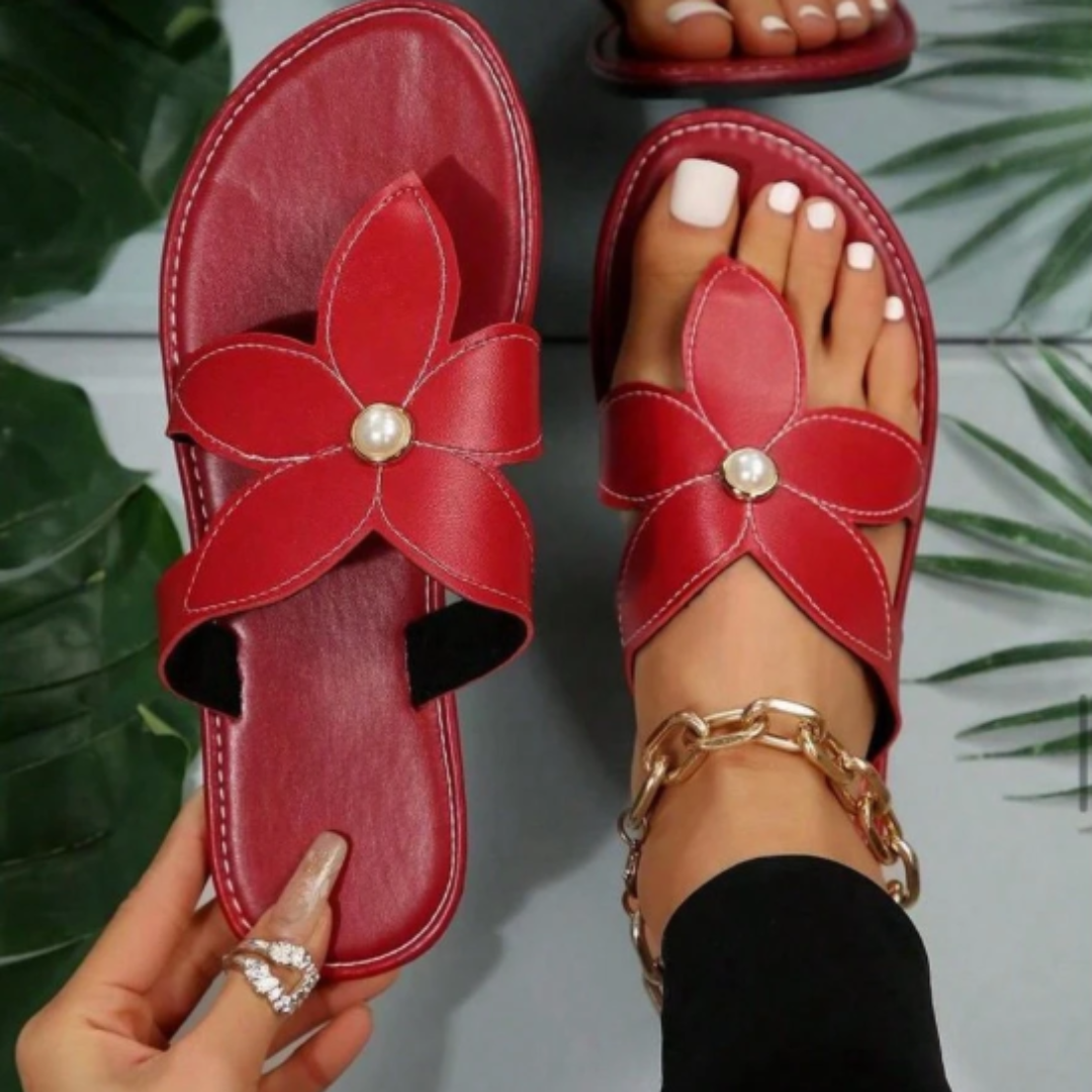 Rasteira Feminina Flor Conforto Vermelha