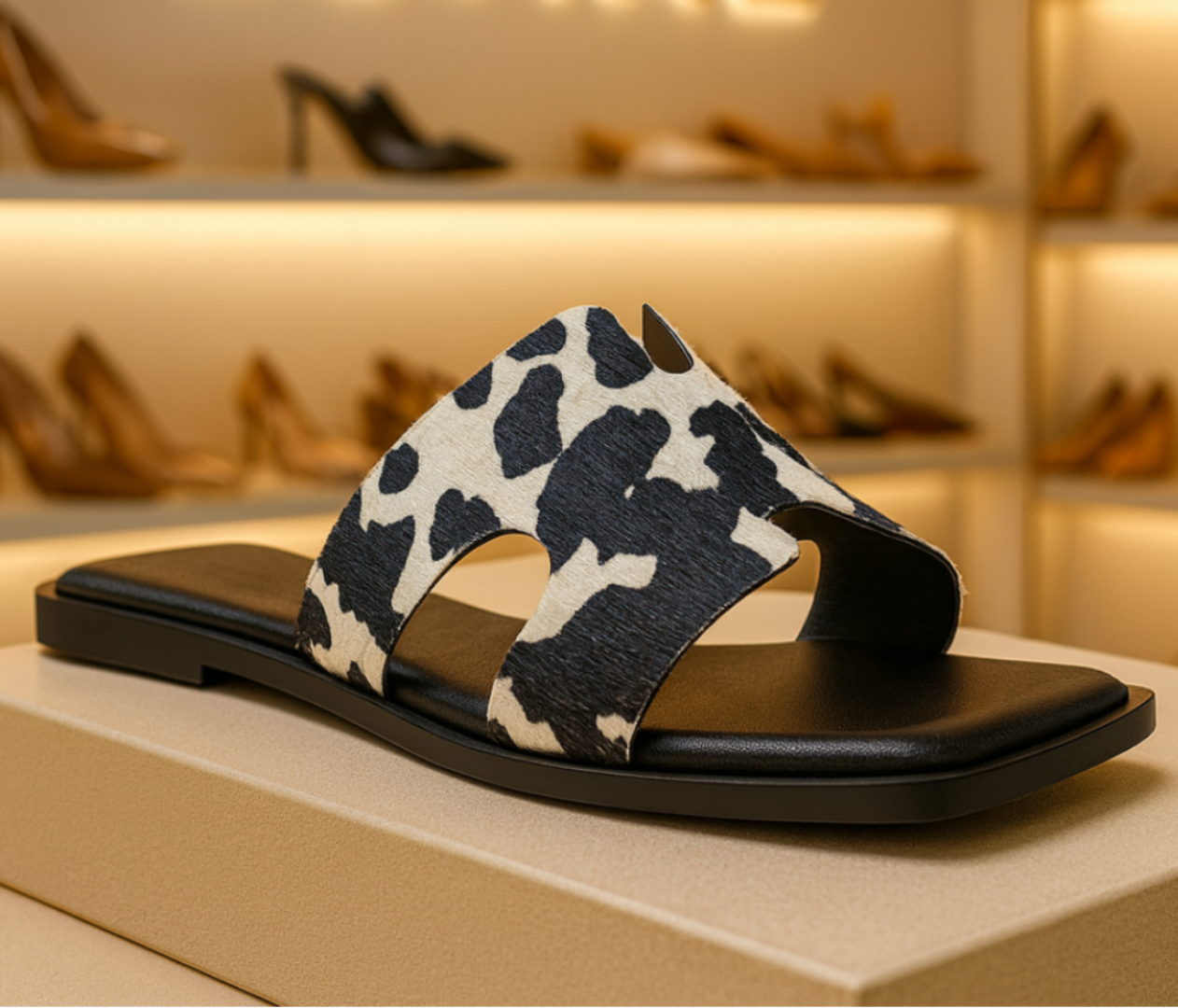 Rasteira Feminina Modelo H Animal Print Preta