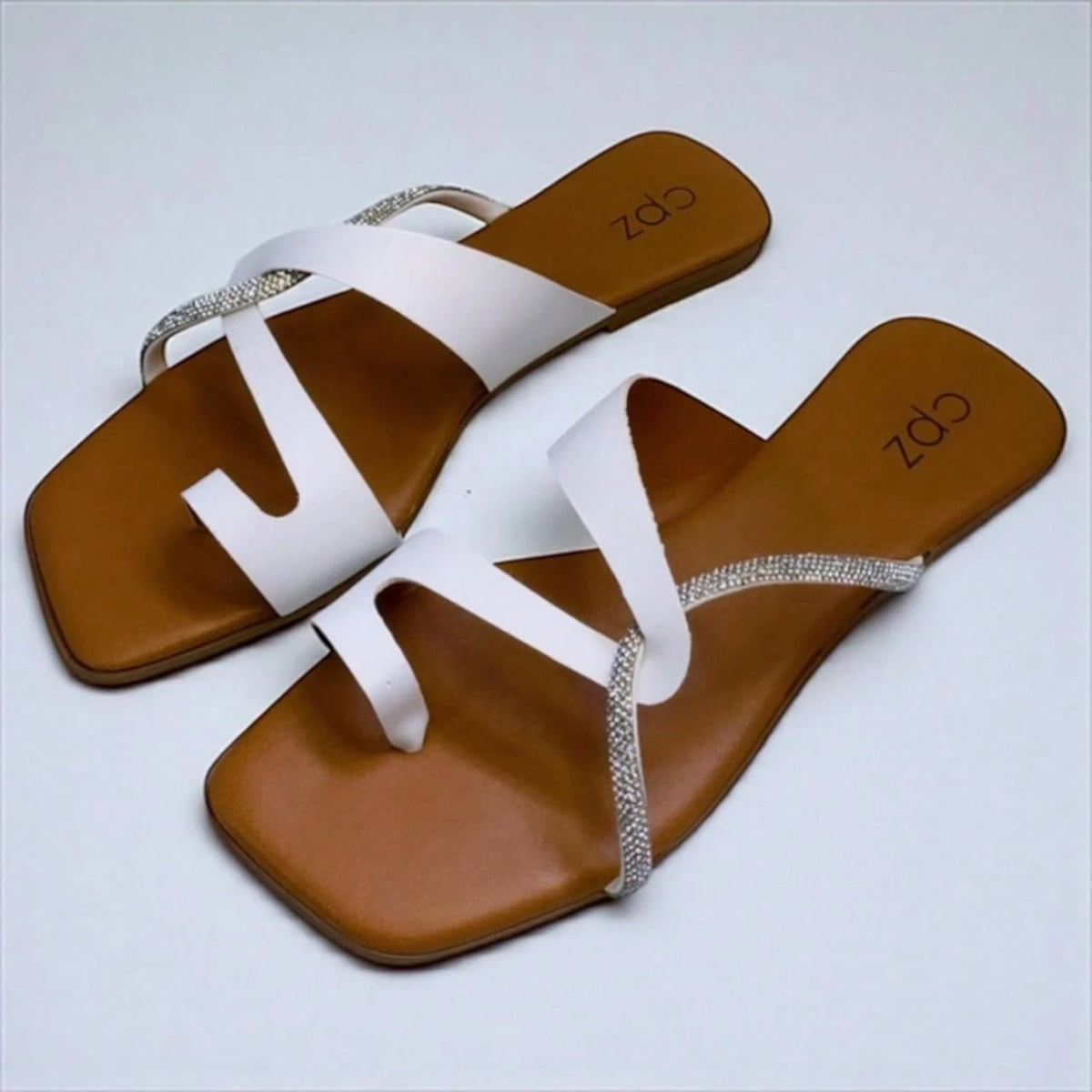 Rasteira Feminina Slide Brilho Strass Casual Branca