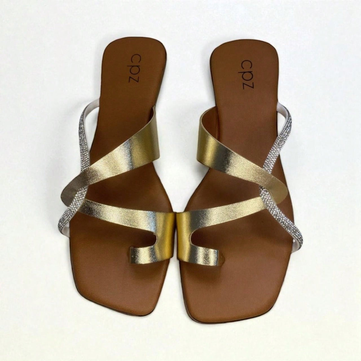 Rasteira Feminina Slide Brilho Strass Casual Dourada