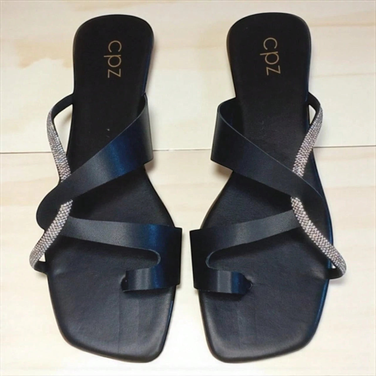 Rasteira Feminina Slide Brilho Strass Casual Preta